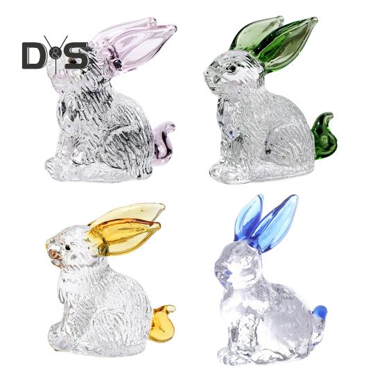 Искусственная хрустальная фигурка кролика, прозрачная коллекционная статуэтка кролика, стеклянное художественное украшение в виде животного, скульптура кролика для домашнего офиса, стола, автомобиля