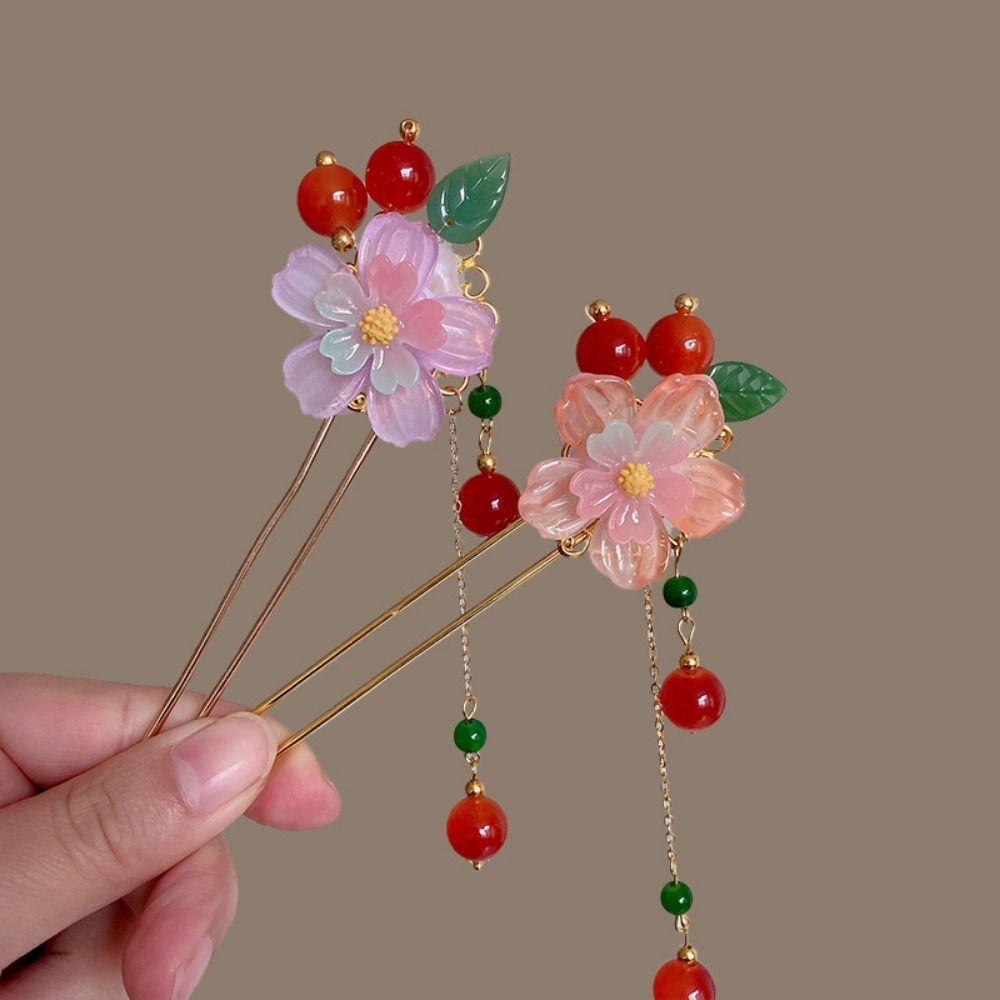 Chinese Style Flower Hair Stick Handmade Hanfu Hair Bun Elegant Butterfly Hairpin  for Hanfu Party