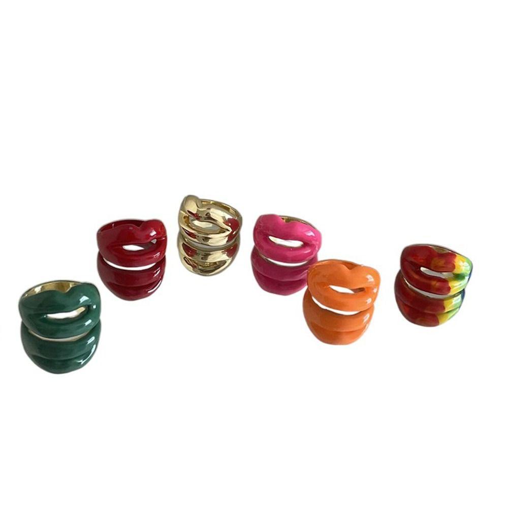 Drip Glazed Finger Ring Multicolor Jewelry Accessories Daily Geometric Lips Ring  Girls