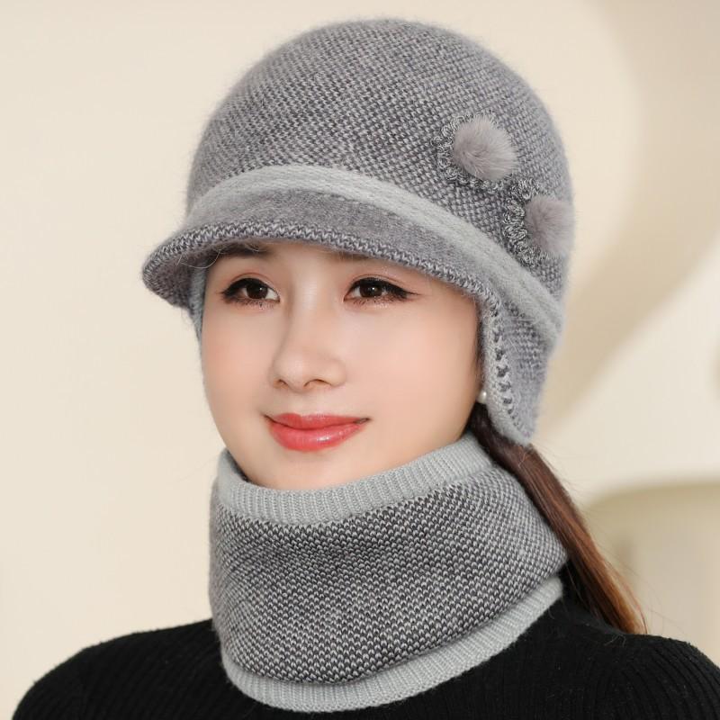 In The Elderly Hat Women Winter Double Warm Ear Protection Wool Hat Cold Knitted Cap