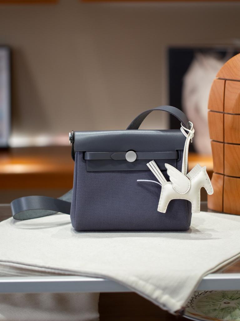 Herbag Mini Non-Buckle Hardware Canvas Stitched Cowhide Womens Bag Fashion High-Grade Texture Single Strap Shoulder Bag