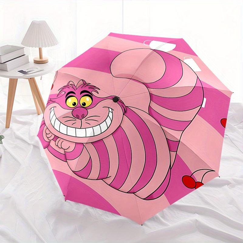 Disney Cheshire Cat, Alice in Wonderland Automatic Open/Close Fashion umbrella - Cute Umbrella with Cute Design, Portable 3-Fold Compact Umb