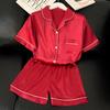 Cool Imitation Silk Pajamas Women'S Summer Short-Sleeved Shorts Gorgeous Loungewear Set
