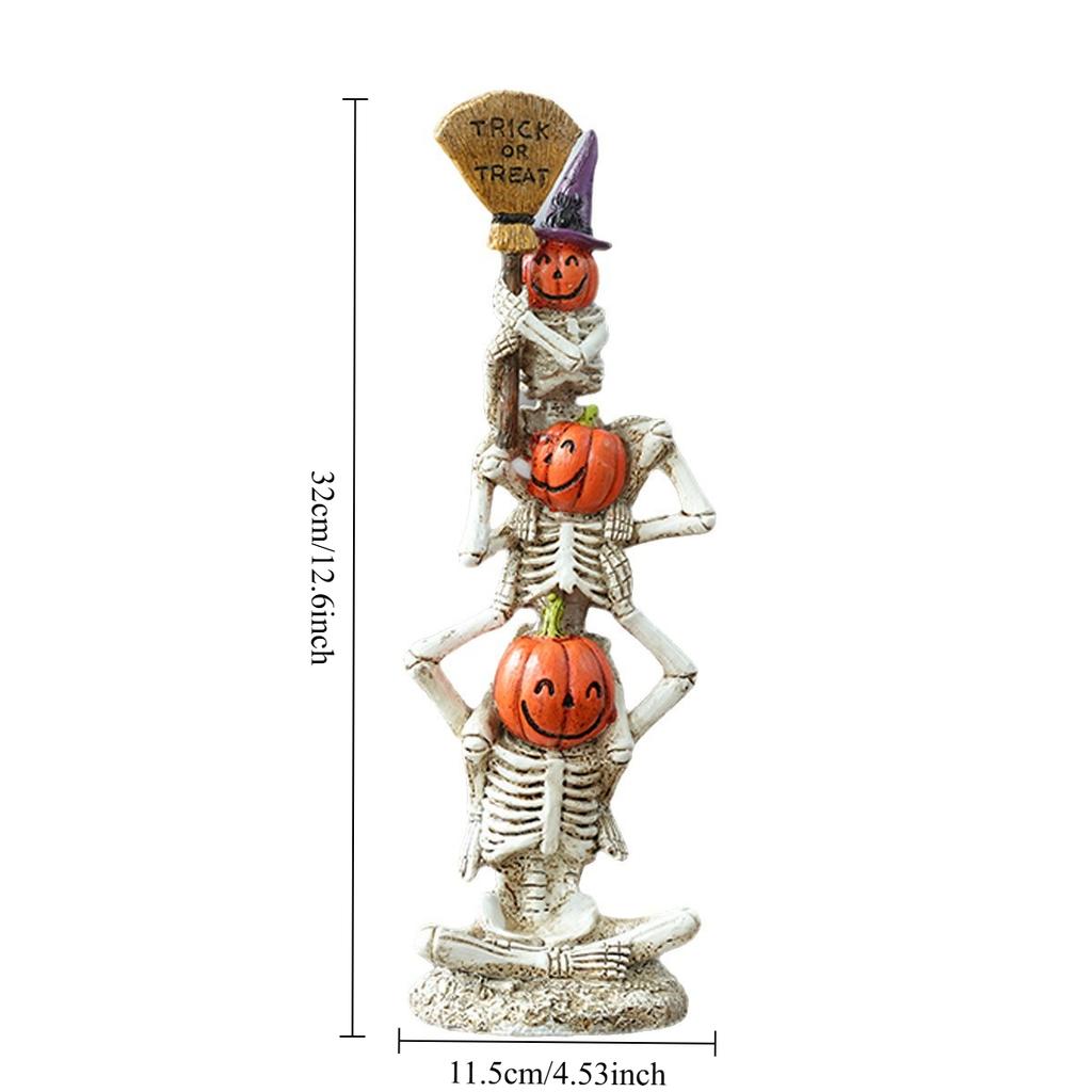 Halloween Trick or Treat Figurine Resin Skeleton Witch Smiley Pumpkin Statue Outdoor Halloween Decoration Home Desktop Ornaments