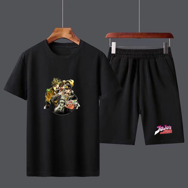 Мужской комплект футболок с аниме Jojo Bizarre Adventure, повседневный топ с короткими рукавами для мальчиков, брюки, костюмы, уличная одежда, футболки