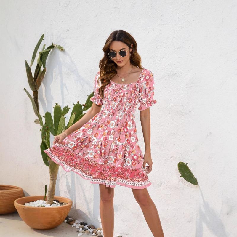 Весенне-летнее женское платье с цветочным принтом на талии в стиле бохо для отдыха и путешествий