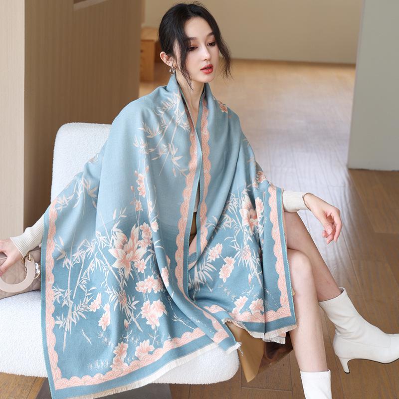 Женский модный зимний шарф из искусственного кашемира 2024 года — теплая, толстая жаккардовая шаль