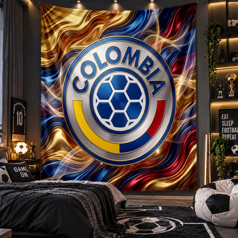 Wall Hanging Tapestry Colombia Football Print Cloth for Living Room Bedroom Home Decor