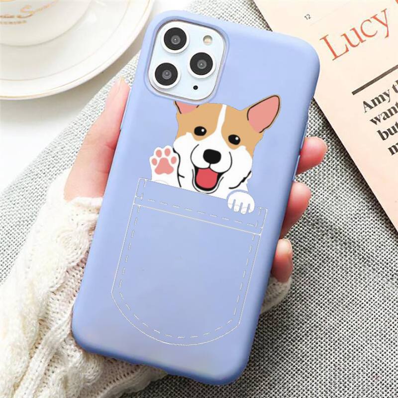 Чехол для телефона с милым щенком корги, яркий цвет, синий для iPhone 11 12 13 pro XS MAX 8 7 6 6S Plus X 5S SE 2020 XR