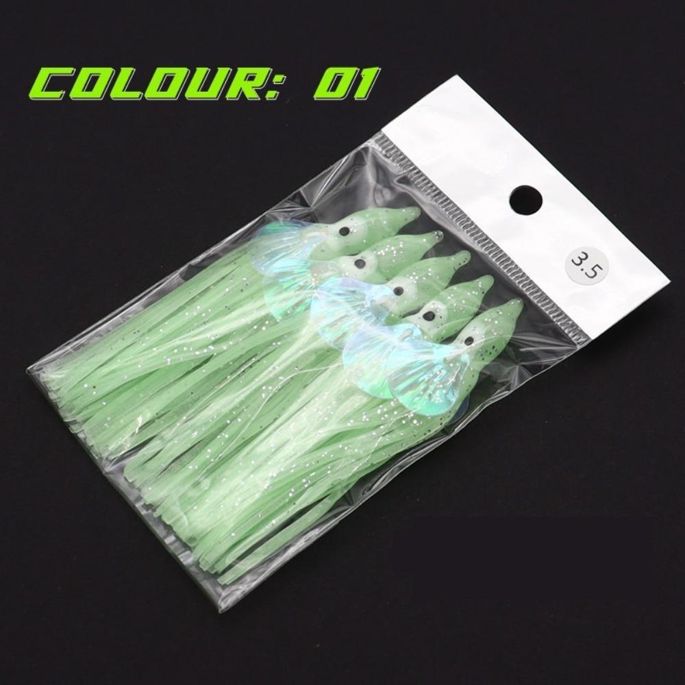 5pcs Glow-in-the-Dark Glow-in-the-Dark Squid Skirt Fishing Lures Soft Rubber 13cm Soft Rubber Octopus Skirts Fishing group