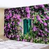 Spring Flowers Wood Fence Tapestry Nature Pink Rose Plant Flower Wall Hanging Garden Window Nature Scenery Tapestry
