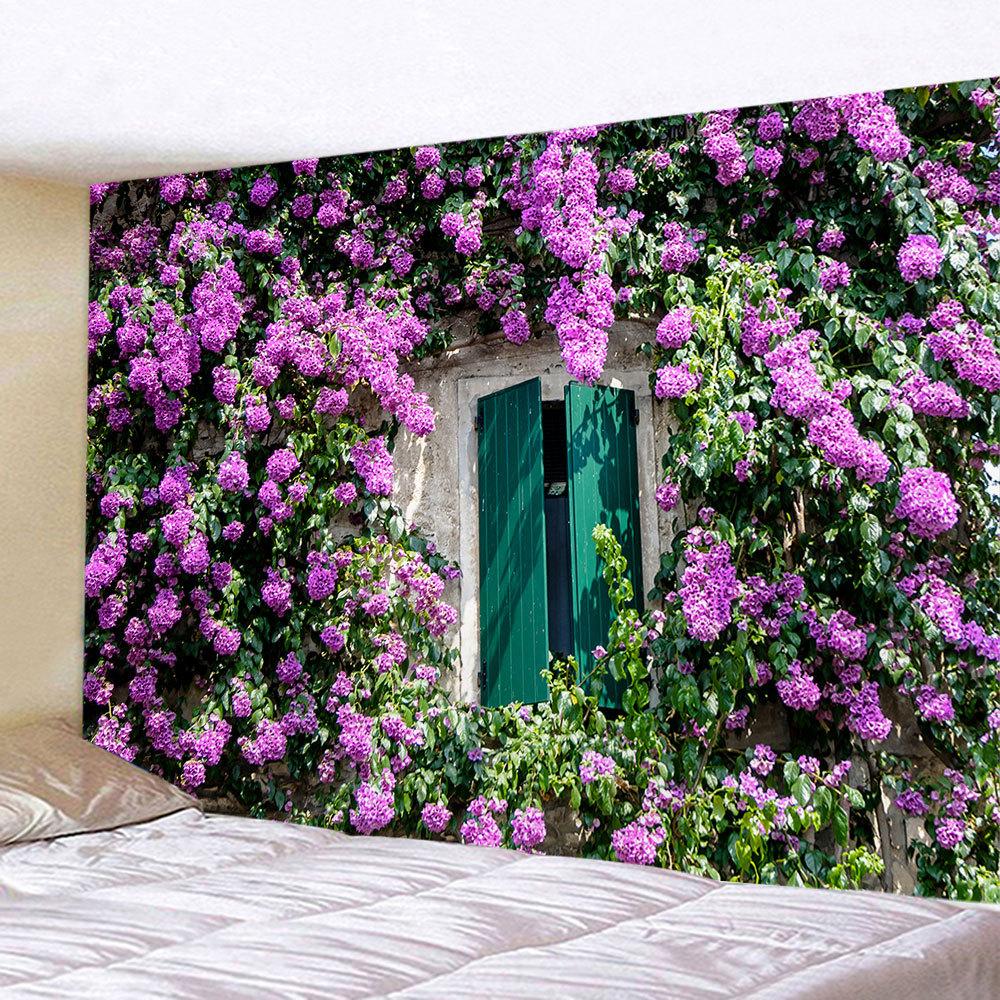 Spring Flowers Wood Fence Tapestry Nature Pink Rose Plant Flower Wall Hanging Garden Window Nature Scenery Tapestry