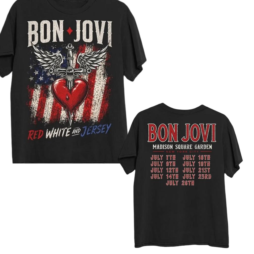 New Bon Jovi Forever 2026 Tour New Jersey Graphic T-Shirt, Y2K Style Unisex Summer Casual Popular T-shirt