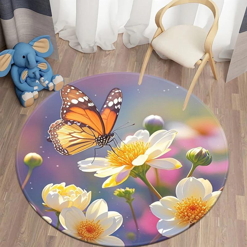 Плотный Цветочный Круглый Мягкий Нескользящий Художественный Ковер Бохо Гостиная Минималистичный Декор Ковер