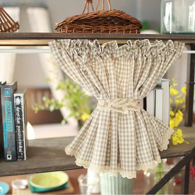 Льняная хлопковая клетчатая полузанавеска светло-коричневого цвета в скандинавском стиле для шкафов