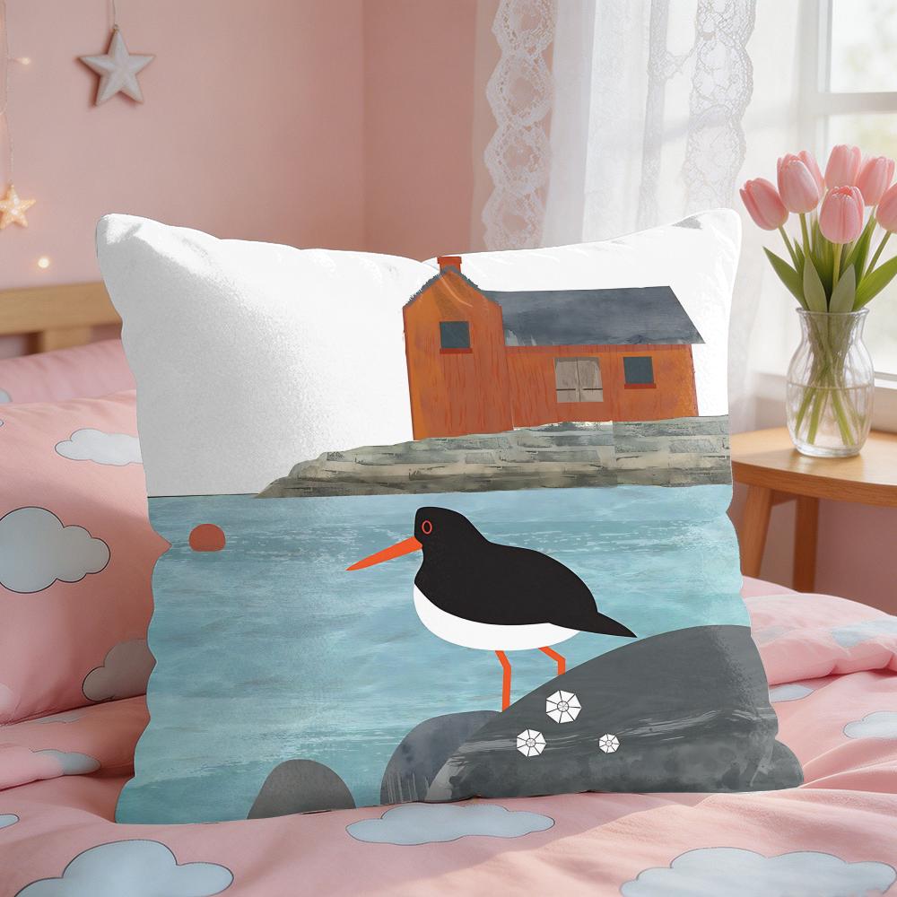 Retro Springtime Village Plants Cushion Cover Square Short Plush Pillow Case Living Room Sofa Home Decor Funda X
