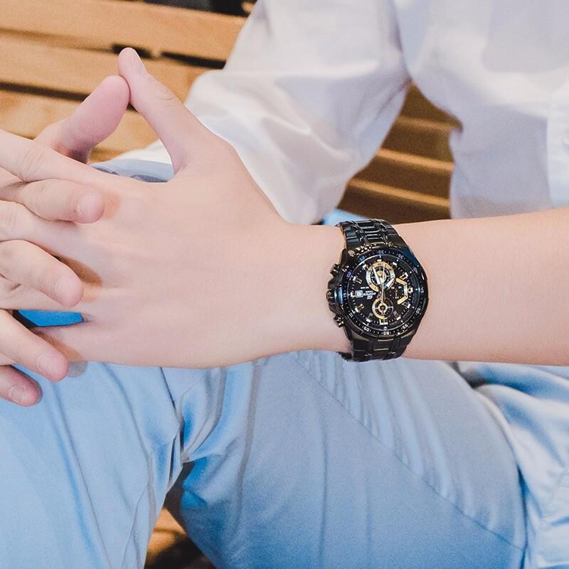 Casio Серия EDIFICE Черное Золото Классические Трехглазые Водонепроницаемые Кварцевый Механизм Стальной Ремешок Японские и Корейские Часы Мужские;s EFR-539BK-1A