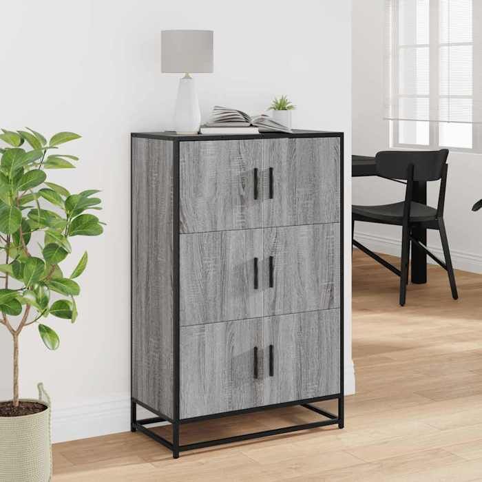 VidaXL Highboard Sonoma Grey 68x35x106.5 Cm Engineered Wood and Metal, Sideboard, Tall Storage Cabinet, 849072