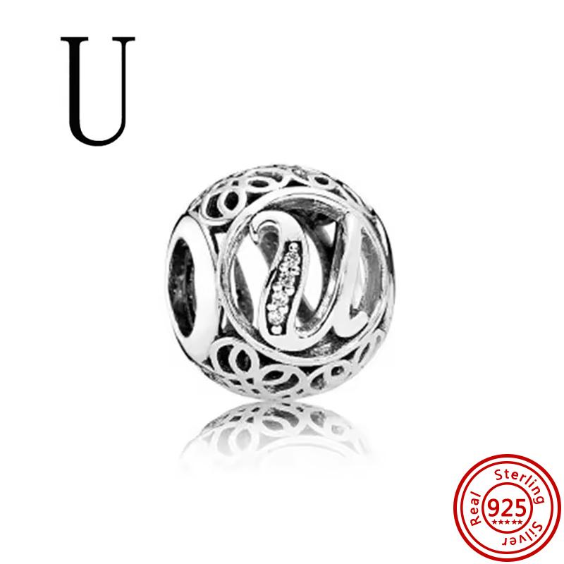 925 Чистая медь Символ бесконечности Полый Круг A-Z 26 Букв Алфавита Сияющие Циркониевые Бусины Подходят для Оригинального Браслета с Шармами Pantaro