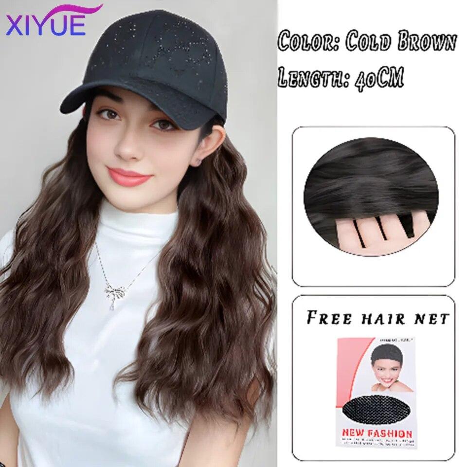 Шляпа, парик, женские длинные волосы, цельный, женская мода, ленивые, слегка вьющиеся волосы, бейсболка, парик, полное покрытие головы