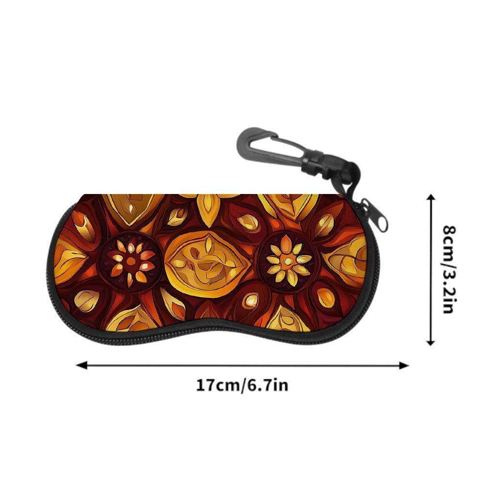 2D-Bohemian Autumn Floral Print Protective Sunglasses Case, Vintage Mandala Style Eyeglasses Storage Pouch, Portable Zipper Eyewear Organizer Box