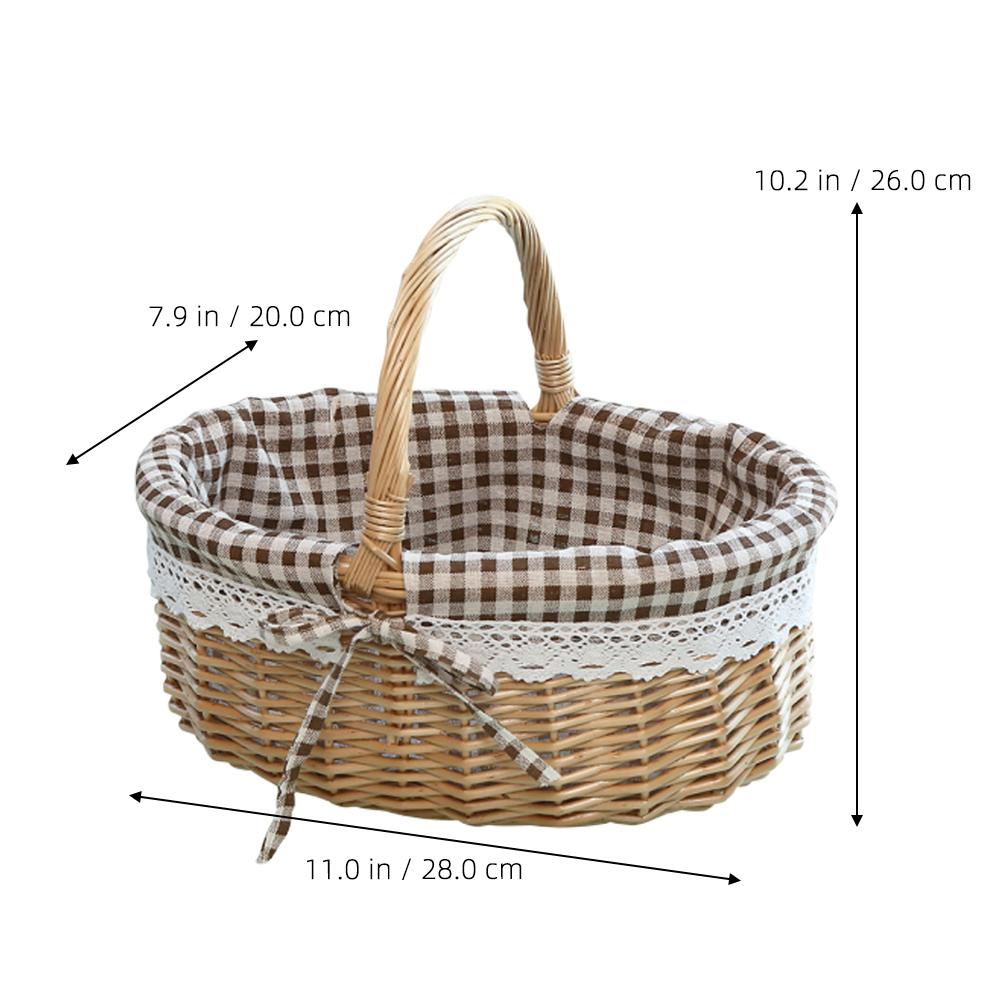 Wicker Storage Basket Hand Woven Linen Inner For Fruit Vegetable Bread Food Serving Display Red Plaid Size S Picnic Basket