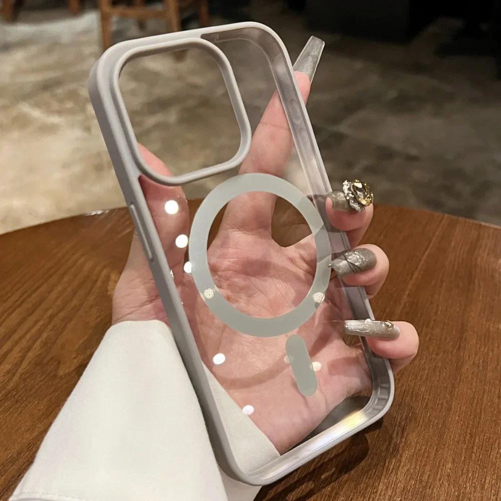Роскошный прозрачный чехол Magsafe для iPhone 16 15 14 13 12 11 Pro Max Plus X XS XR 13 Mini Магнитный чехол для беспроводной зарядки