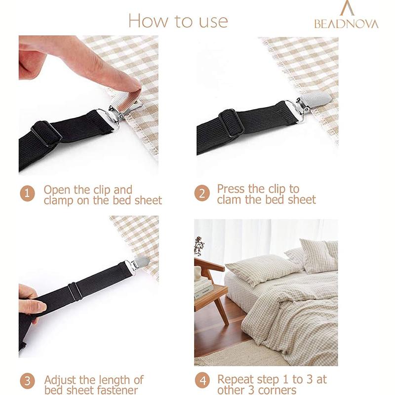 4Pcs/lot Bed Sheet Fasteners Holder Gadgets for Bed Sheet Organizer Mattress Cover Clip For Home Elastic Straps Adjustable Clips KTY