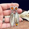 Vintage Copper Color Leaf Round White Orange Stone Carving Dangle Earrings for Women Jewelry