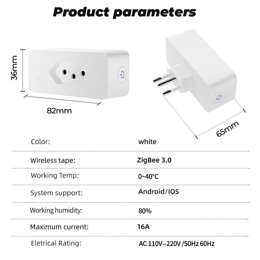 Бразилия Монитор мощности 16a Tuya Smart Zigbee Розетка Беспроводная розетка с адаптером таймера Голосовая работа с Alexa Google Home