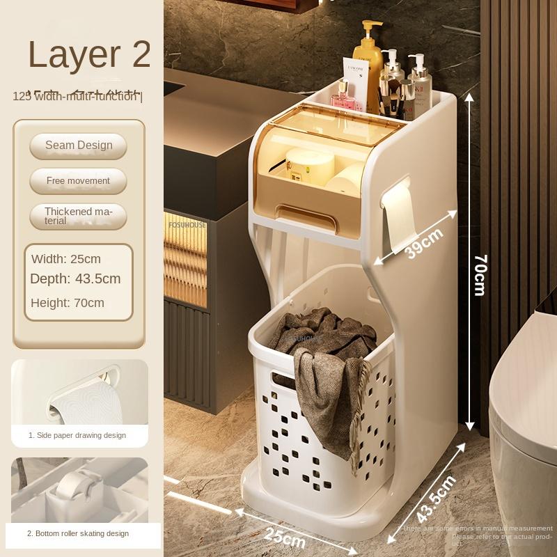 Bathroom Gap Storage Cabinet Toilet Mobile Storage Rack with Drawer Bathroom Organizer Floor Shelve with Dirty Clothes Basket