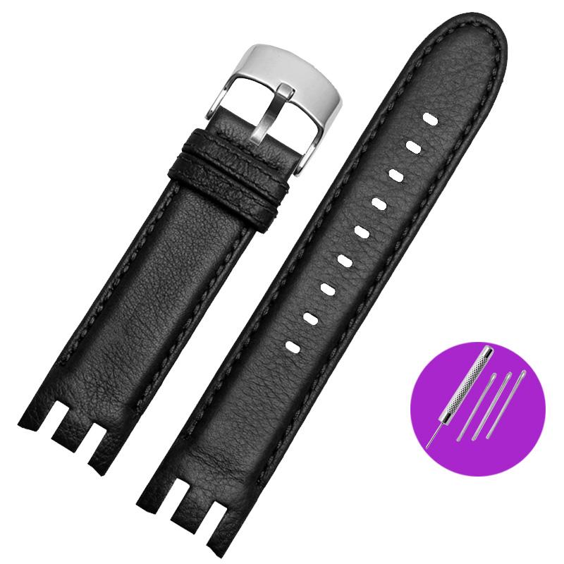 Классический ремешок для часов из натуральной кожи для Swatch Yrs403 412 402G Series, изогнутый вогнуто-выпуклый ремешок из коровьей кожи 21 мм, аксессуар для мужских часов
