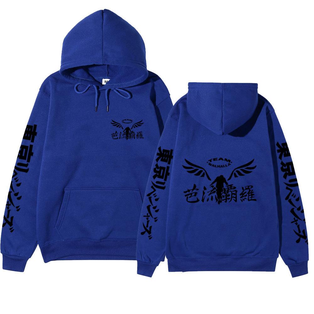 Tokyo Revengers Team Walhalla Double-sided Hoodie, Wing Logo Long Sleeve Pullover Sweatshirt Unisex Anime Hoodie with Japanese Sleeve Print