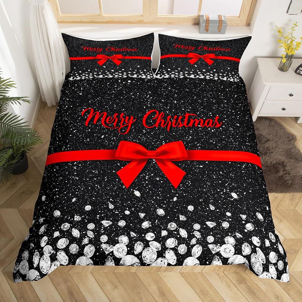 Geometric Grid Christmas Tree Three-Piece Digital Printed Bedding Set Bed Cover