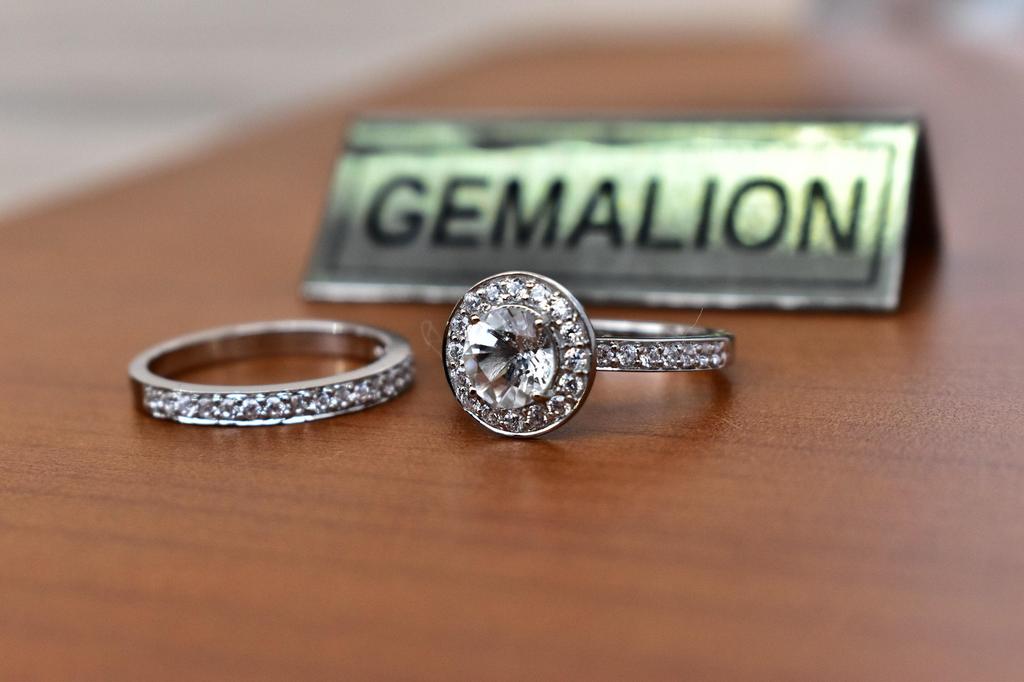White Topaz Round cut Sterling Silver Engagement Ring, Natural Topaz Ring, Wedding Ring Set with band , Silver Bridal Ring Set , halo ring