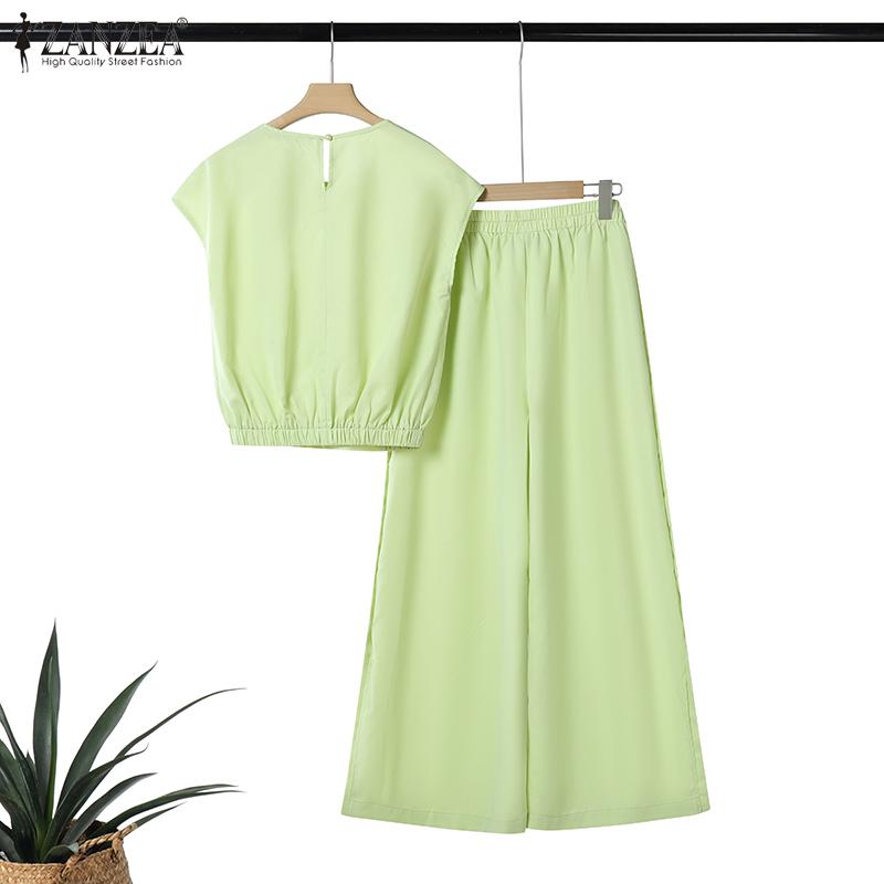 ZANZEA Женский повседневный костюм из двух частей с коротким рукавом и брюками