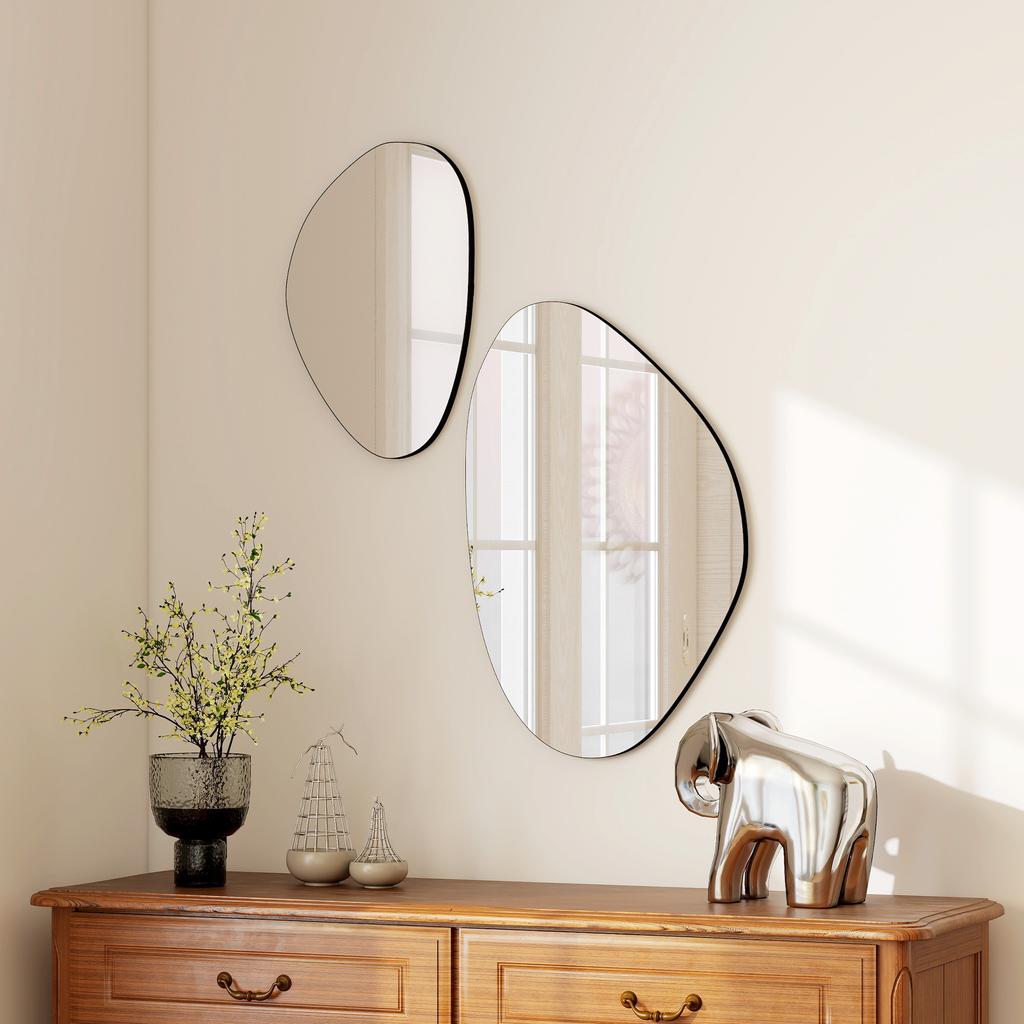 Set of 2 Pebble-Shaped Wall Mirror - Black