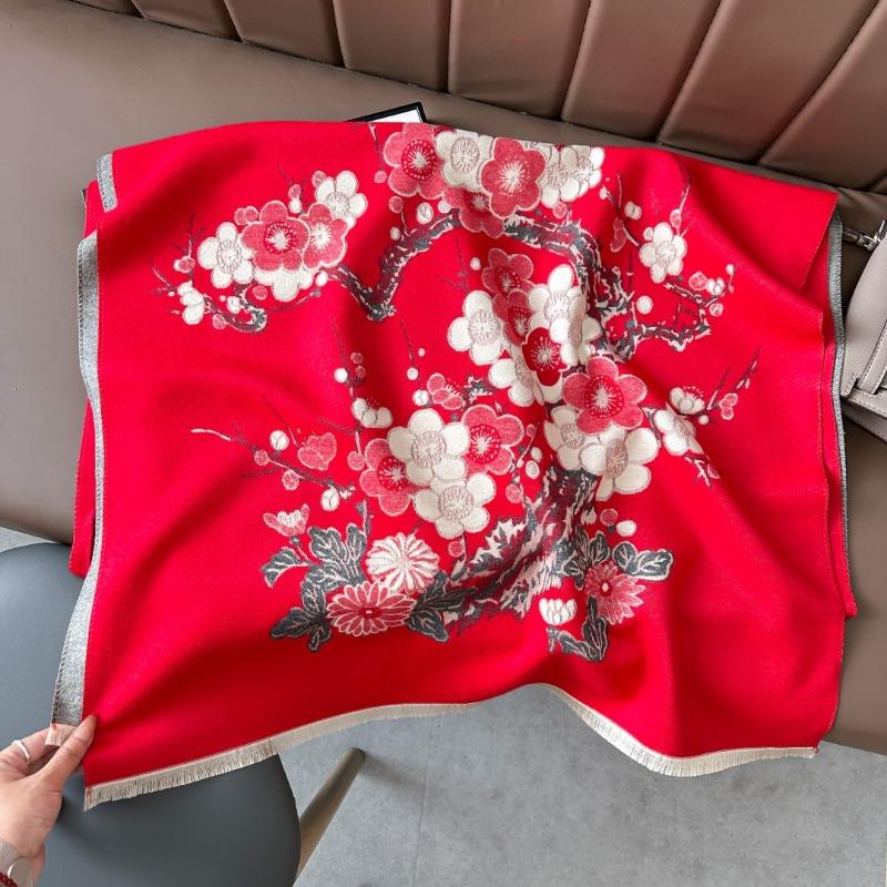 Премиальный шарф с цветами сливы женский из имитации кашемира офисный платок для помещения с кондиционером с зимним шарфом в подарок для мамы