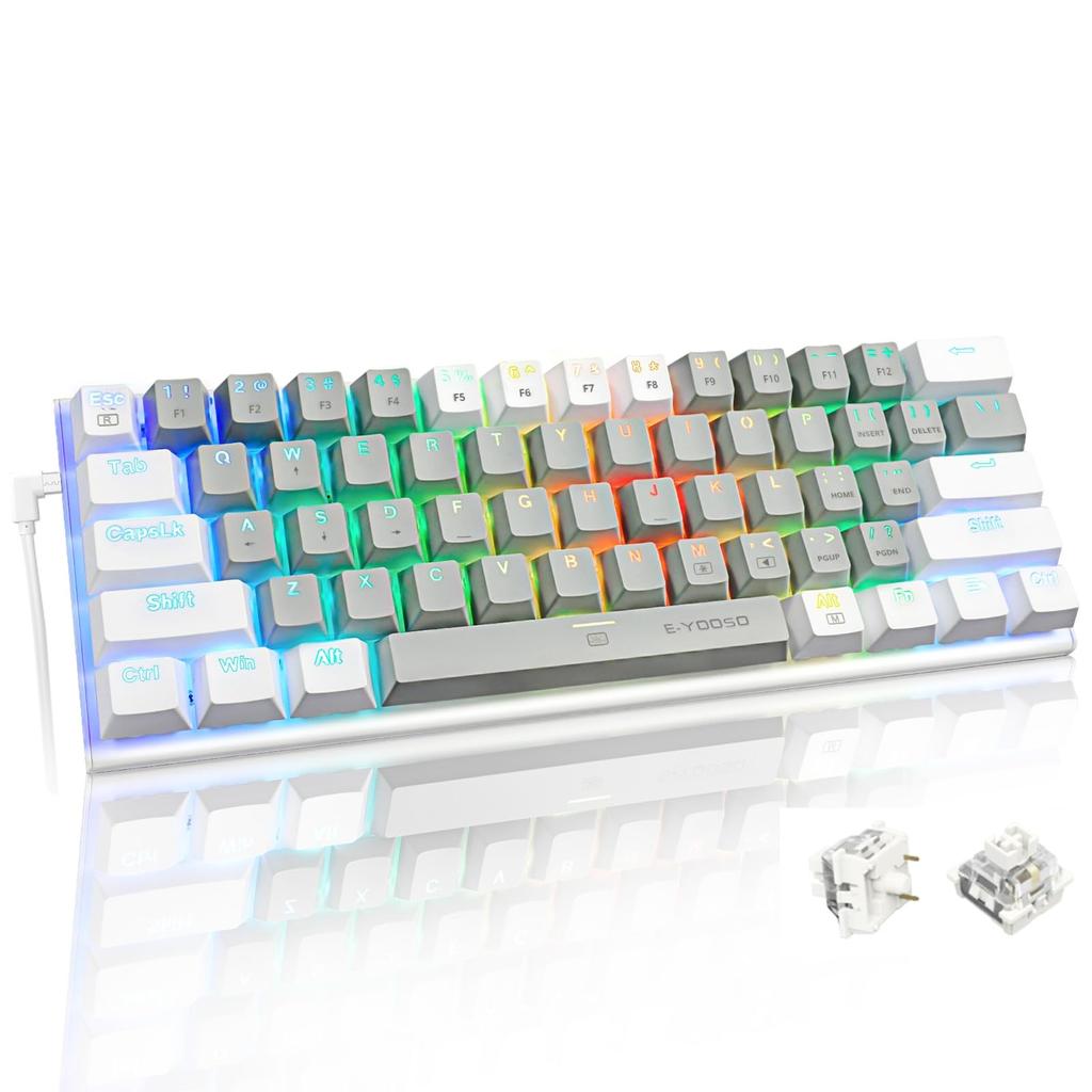 Игровая клавиатура с белой Tenkeyless US English проводной 61 механической клавишей RGB LED компактная совместимая с клавиатурой белые переключатели e-Element, раскладка,