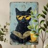 Винтажная кошка в очках Книга Металлический плакат Настенное искусство для дома Кафе Бара Гаража