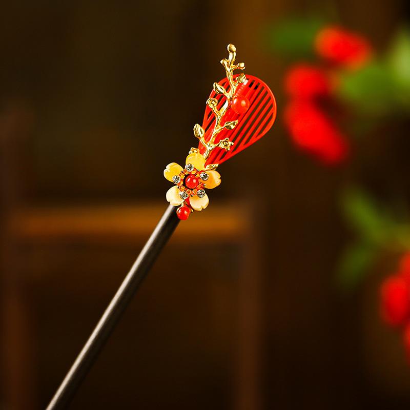 1Pc Updo New Chinese Style Tassel Ancient Headwear Tassel Hairpin Fresh Wood Flower Hairpin