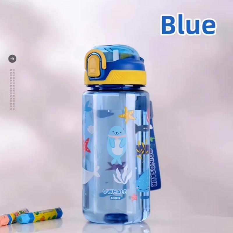 Dinosaur Water Bottle For Kids Water Sippy Cup With Silicone Straw Leakproof Plastic Water Bottles Summer Kids Water Cup