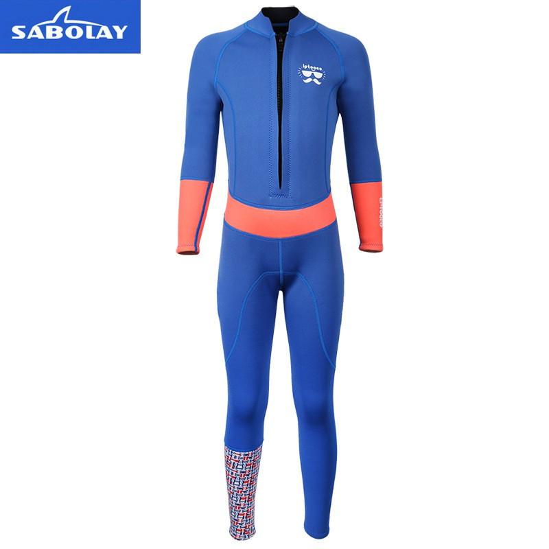 SABOLAY Kids 2mm Neoprene Full Wetsuit Diving Swimming Surfing Warmth Protection Unisex Child Size 90-120cm