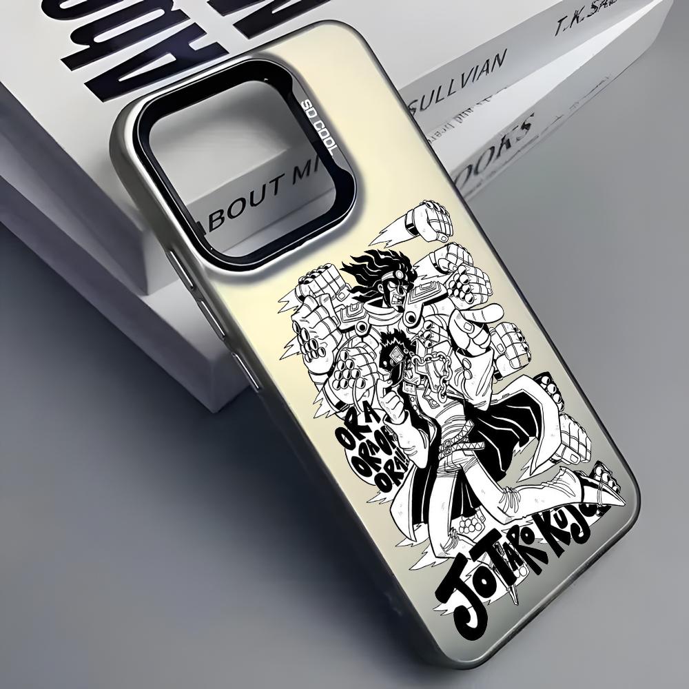 Крутой аниме чехол для телефона J-Jojos для iPhone 16 15 14 13 12 11 Pro Max Серый Черный Матовый Лазерный Металлик Аврора Funda