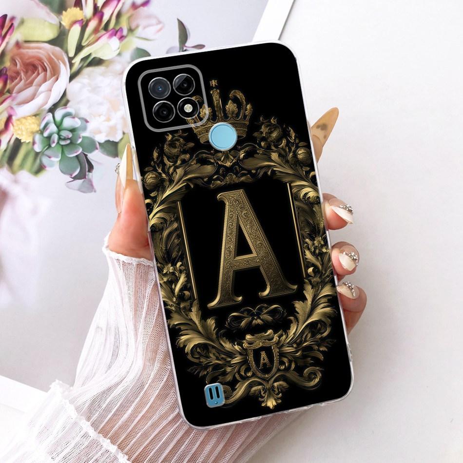 For Realme C21Y C25Y C21 Royal Crown Initial Letter Couple Phone Case For Realme C21 C 21Y C25Y Soft Silicone TPU Bumpers