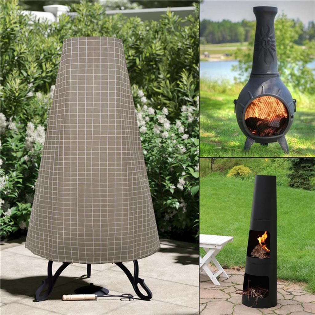 Chiminea Caps Fire Pit Cover Porch with Drawstring Dustproof Oxford Fabric Lawn Outdoor Waterproof
