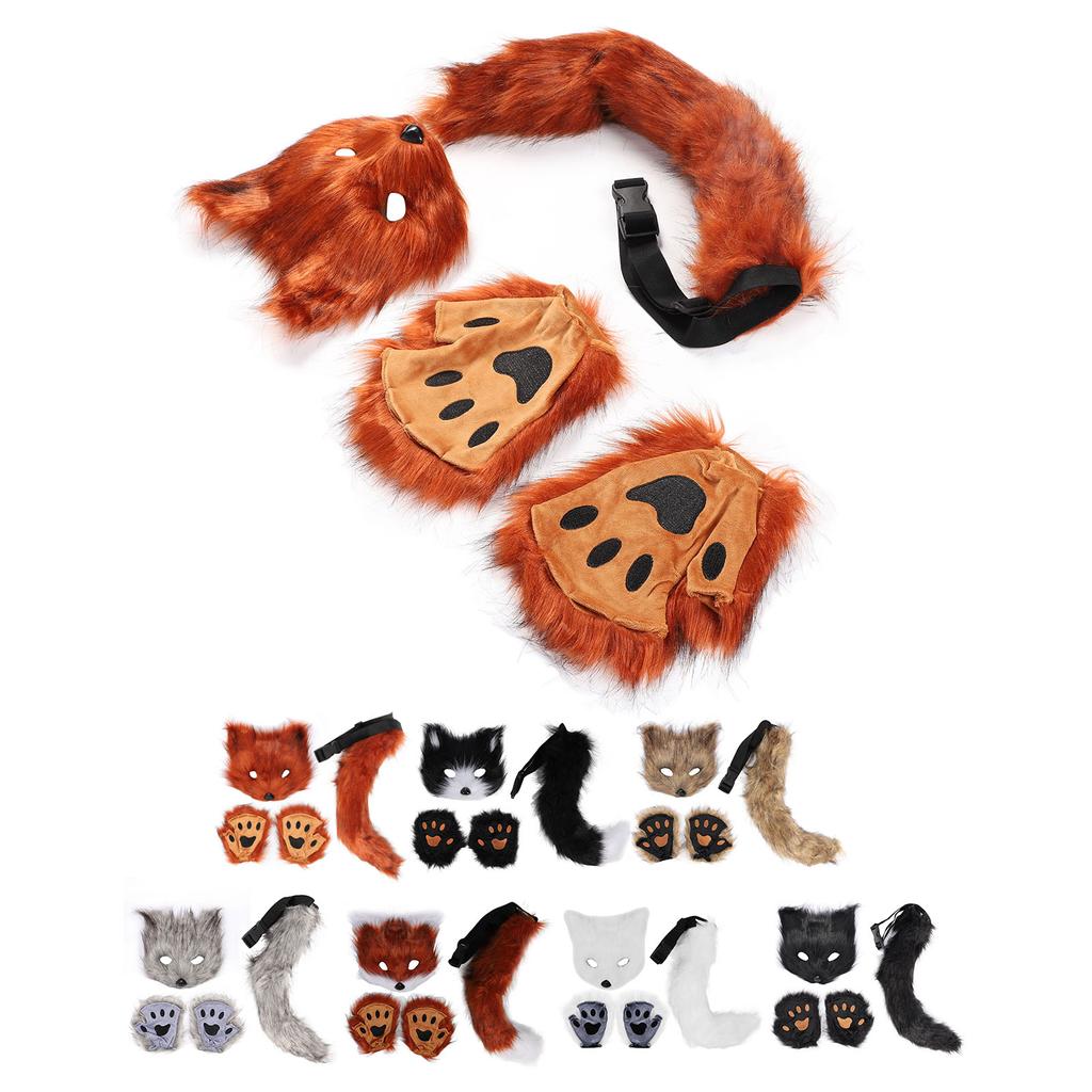 Лисий чехол для лица перчатки хвосты комплект пушистый плюш искусственный мех мягкий приятный для кожи костюм аксессуары животное 