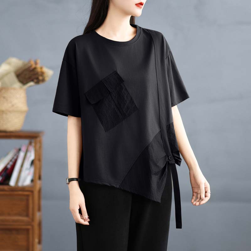 Dimanaf 2025 Лето Плюс Размер Футболка Женская Короткий Рукав Оверсайз Печать Свободные Асимметричные Топы Футболки Новые