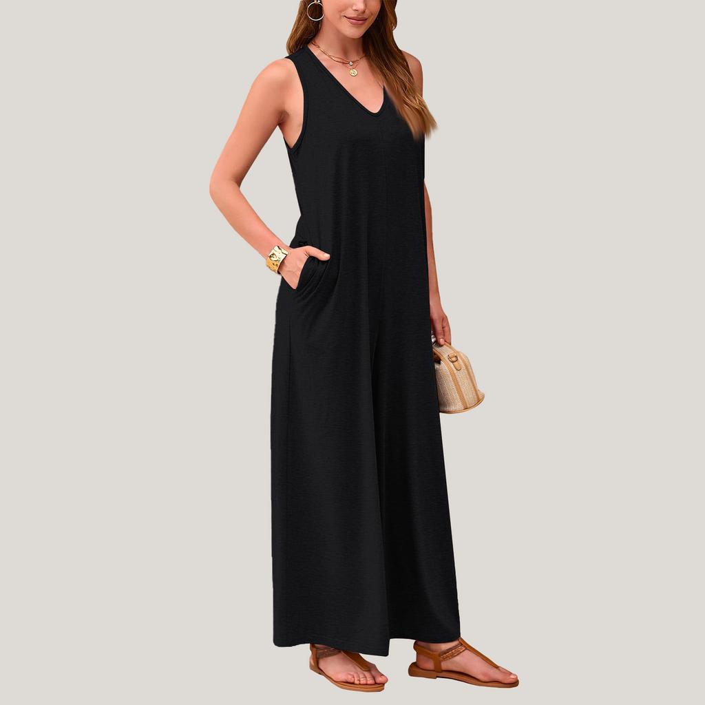 Women's Casual Summer Loose Jumpsuit Sleeveless Tank Top V Neck Wide Leg Jumpsuit Women's Work Wear Jumpsuit