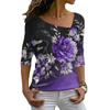 Универсальная повседневная футболка с цветочным 3D-принтом, забавная модная женская футболка, винтажная, элегантная, с диагональным воротником, повседневная, с длинным рукавом, для женщин, удобная